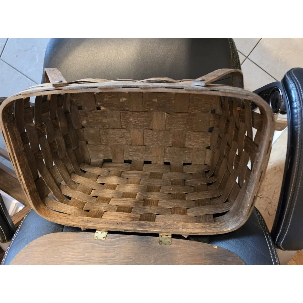 Vintage Woven Wood Picnic Basket Rustic 18x12x9